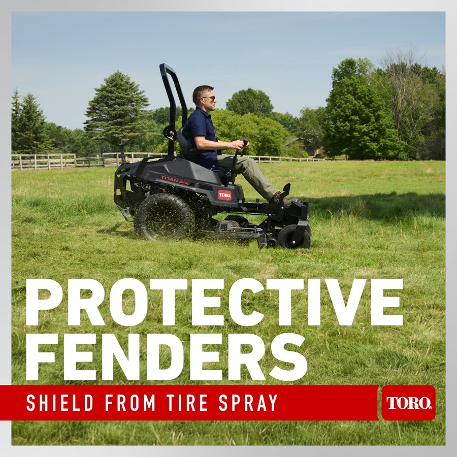 Toro TITAN® MAX Havoc™ Edition 60-inch zero-turn mower with 26 HP 747cc engine, shown in a yard setting.