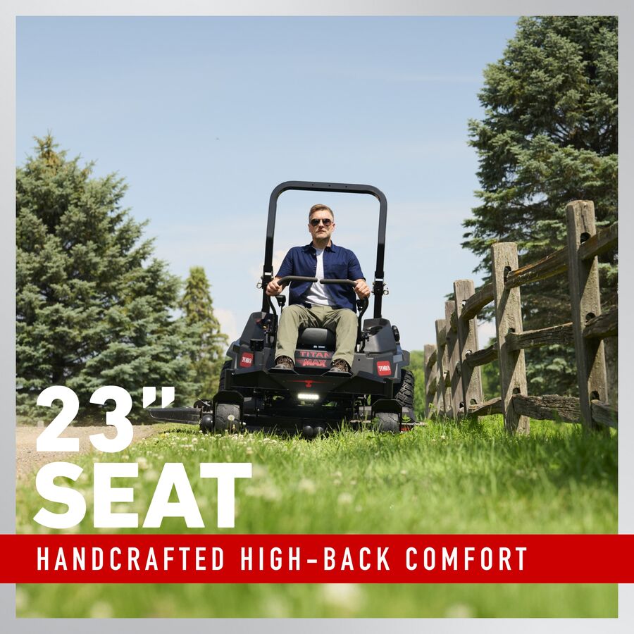 Toro TITAN MAX Havoc Edition 60-inch zero-turn mower with 26 HP engine and 747cc engine, shown in a large outdoor setting.