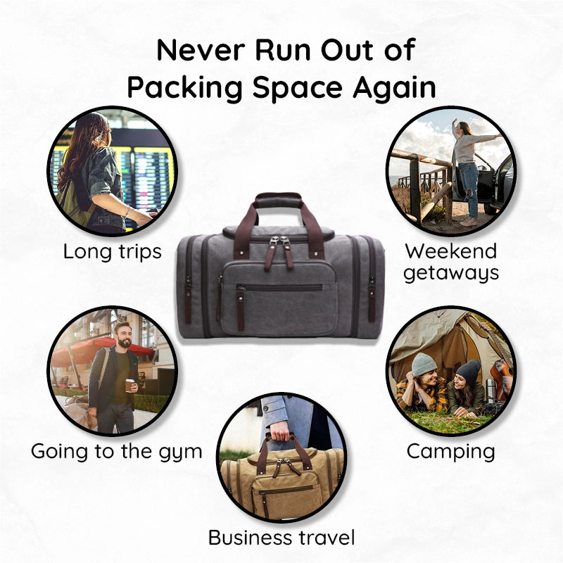 Belro large capacity canvas travel duffel bag with sturdy straps and multiple compartments for convenient packing and travel.