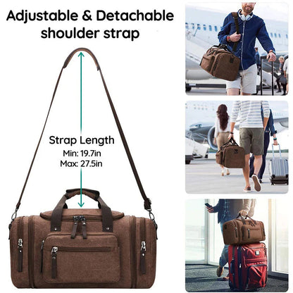 Belro large canvas travel duffel bag with adjustable straps, spacious interior, and durable design for luggage and travel needs.