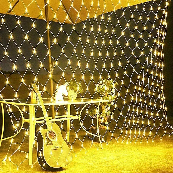 Belro LED net lights for outdoor home and garden decor, perfect for weddings, parties, and festive wall backgrounds.