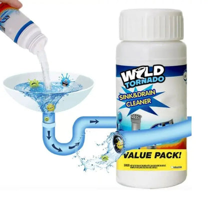 Mivoza powerful drain cleaner bottle for removing grease, hair, and blockages from home kitchen pipes.