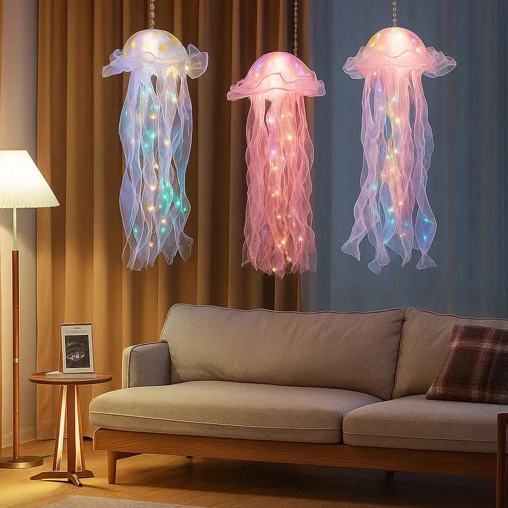 Color-changing glowing jellyfish decorative LED light by Mivoza, hanging ambient night light for home and garden ambiance.