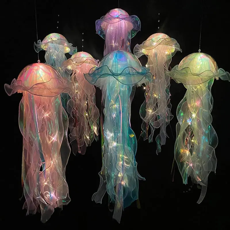 Color-changing glowing jellyfish decorative light by Mivoza, hanging LED lamp creates ambient mood lighting for home and garden.