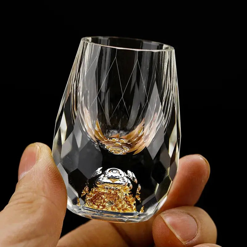 Six clear crystal shot glasses from Mivoza with elegant cut designs, perfect for premium drinkware and stylish kitchen use.