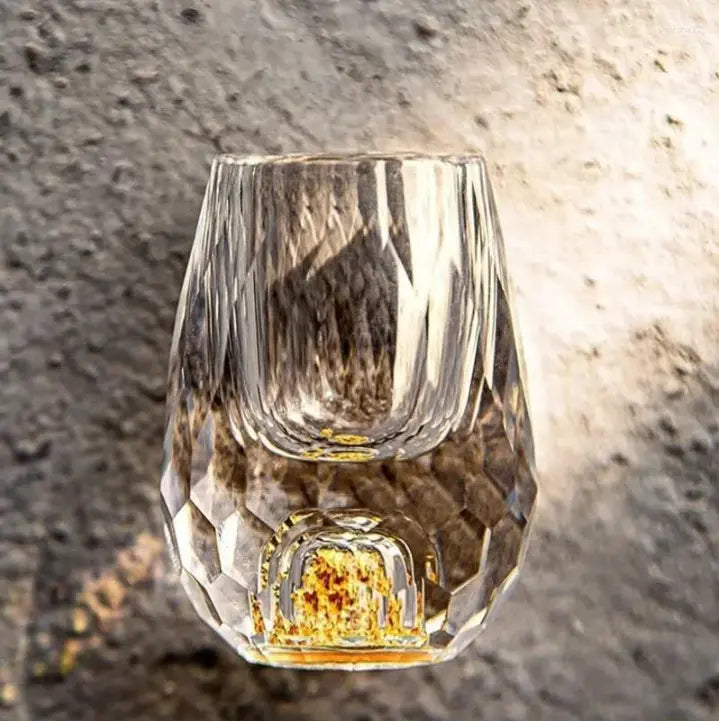 Set of six Mivoza crystal shot glasses with elegant cut glass design, perfect for premium home bar and drinkware collection.