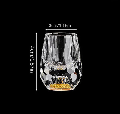 Six crystal shot glasses by Mivoza with elegant cut glass design, perfect for stylish home bar or drinkware collection.