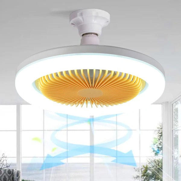 Belro modern LED ceiling fan with sleek design, mounted on outdoor ceiling, energy-efficient lighting for outdoor spaces.