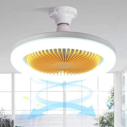 Belro modern LED ceiling fan with sleek design, mounted on outdoor ceiling, energy-efficient lighting for outdoor spaces.