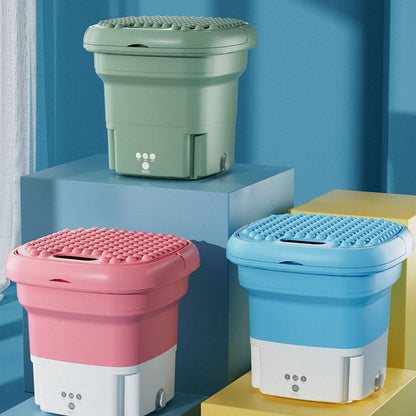 Mini folding washing machine by Belro, compact outdoor laundry appliance for home and garden use, shown in a folded position.