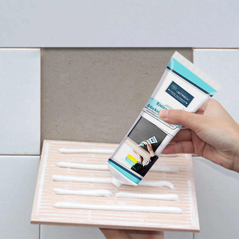 Belro strong adhesive for loose tiles, tool and hardware product, showing application on tile surface for secure fixing.
