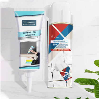 Belro strong adhesive for loose tiles, showing a tube of tile adhesive with application tip, used for repairing and securing tiles.