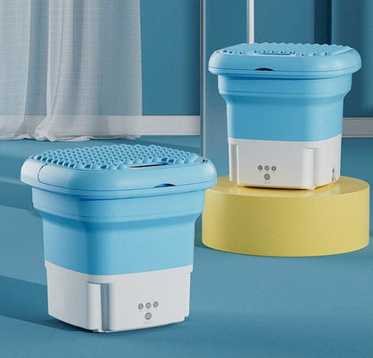 Mini folding washing machine by Belro for outdoor use, compact and portable appliance ideal for small laundry loads at home or on the go.