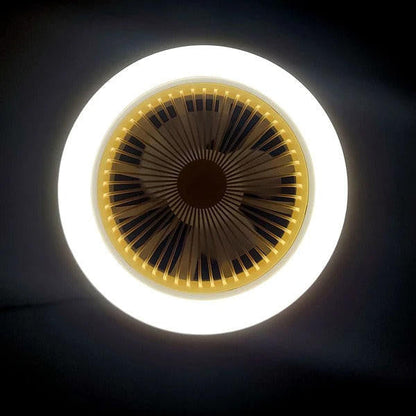 Modern LED ceiling fan by Belro with sleek design, mounted on outdoor ceiling for stylish home and garden illumination.