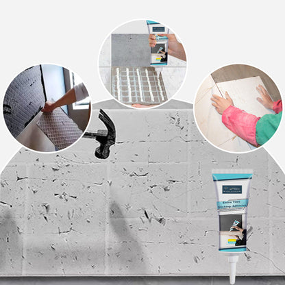 Belro strong adhesive for loose tiles, showing a tube of tile adhesive with application tips for secure bonding.