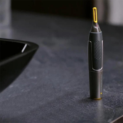 Belro ultra-thin precision trimmer for personal care, shown with sleek design and close-up blades for detailed grooming.