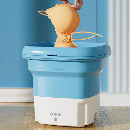 Compact Belro Mini Folding Washing Machine for outdoor use, showing the portable design with control panel and foldable structure.