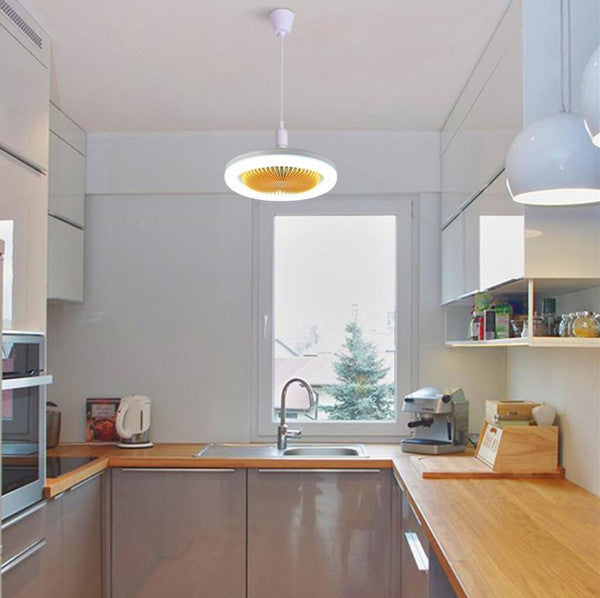 Modern LED ceiling fan by Belro with sleek design, four blades, and integrated LED light for outdoor home and garden spaces.