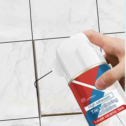 Belro strong adhesive for loose tiles, showing a tube of tile adhesive and application tools for repairing tiles.