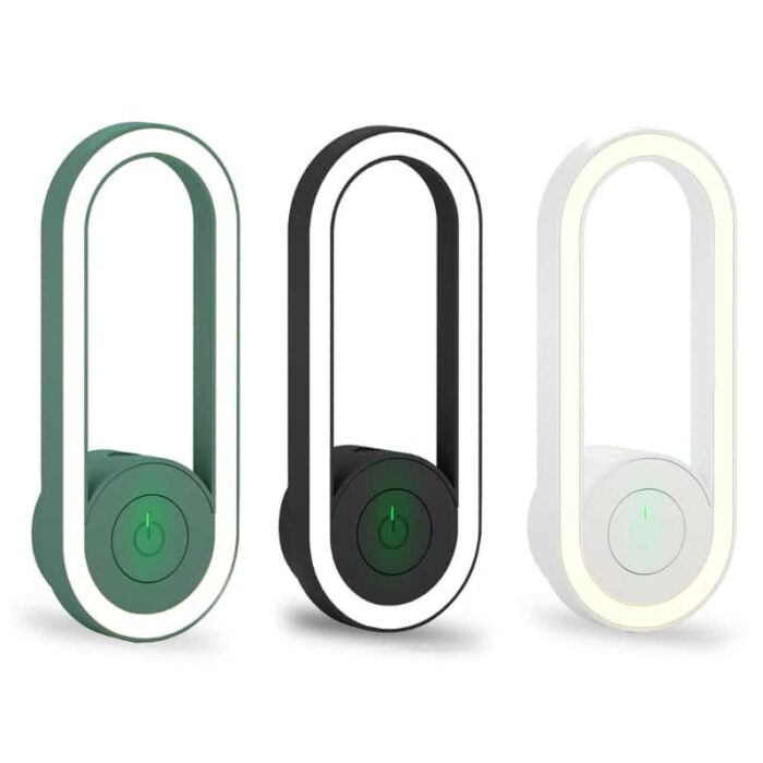 Belro ultrasonic LED mosquito repellent night light illuminating a dark room with soft blue light.