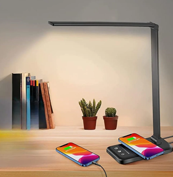 Belro contemporary adjustable LED desk lamp with charging port, sleek design, and modern lighting for home or office workspace.