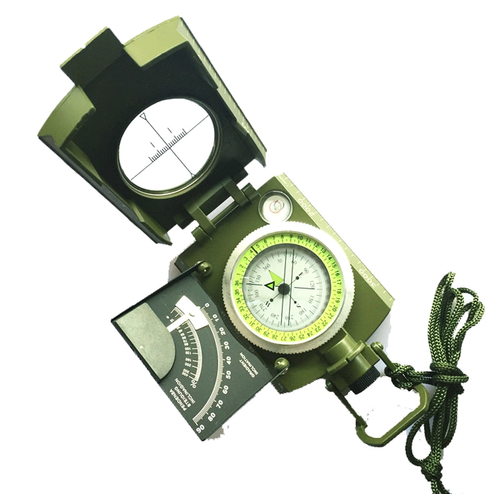 Belro multifunctional military compass with dial and measurement markings, suitable for outdoor navigation and home gardening use.