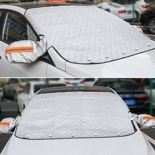 Belro magnetic anti-frost cover for home and garden, shown with secure magnetic edges on outdoor surfaces.