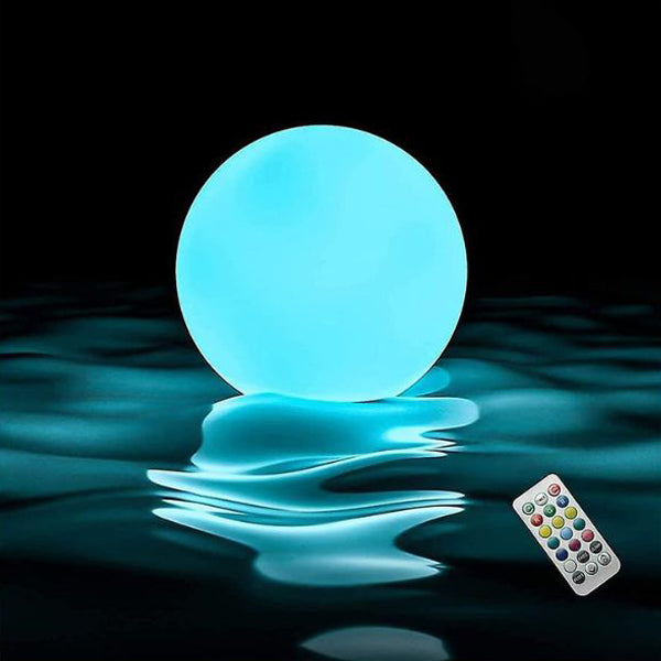 Belro inflatable waterproof pool lamp glowing with colorful lights in an outdoor pool setting for home and garden use.