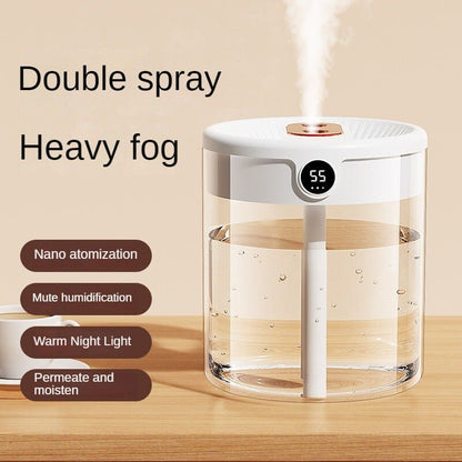 Belro 2L air humidifier on a bedside table, featuring a sleek white design and digital control panel for home comfort.