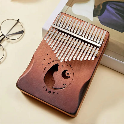 Belro Professional 17K Kalimba thumb piano with metal tines and wooden body, showcasing its compact electronic design and craftsmanship.