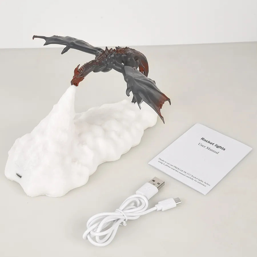 Belro fire-breathing dragon lamp as a night light with a detailed dragon design, glowing with warm illumination.