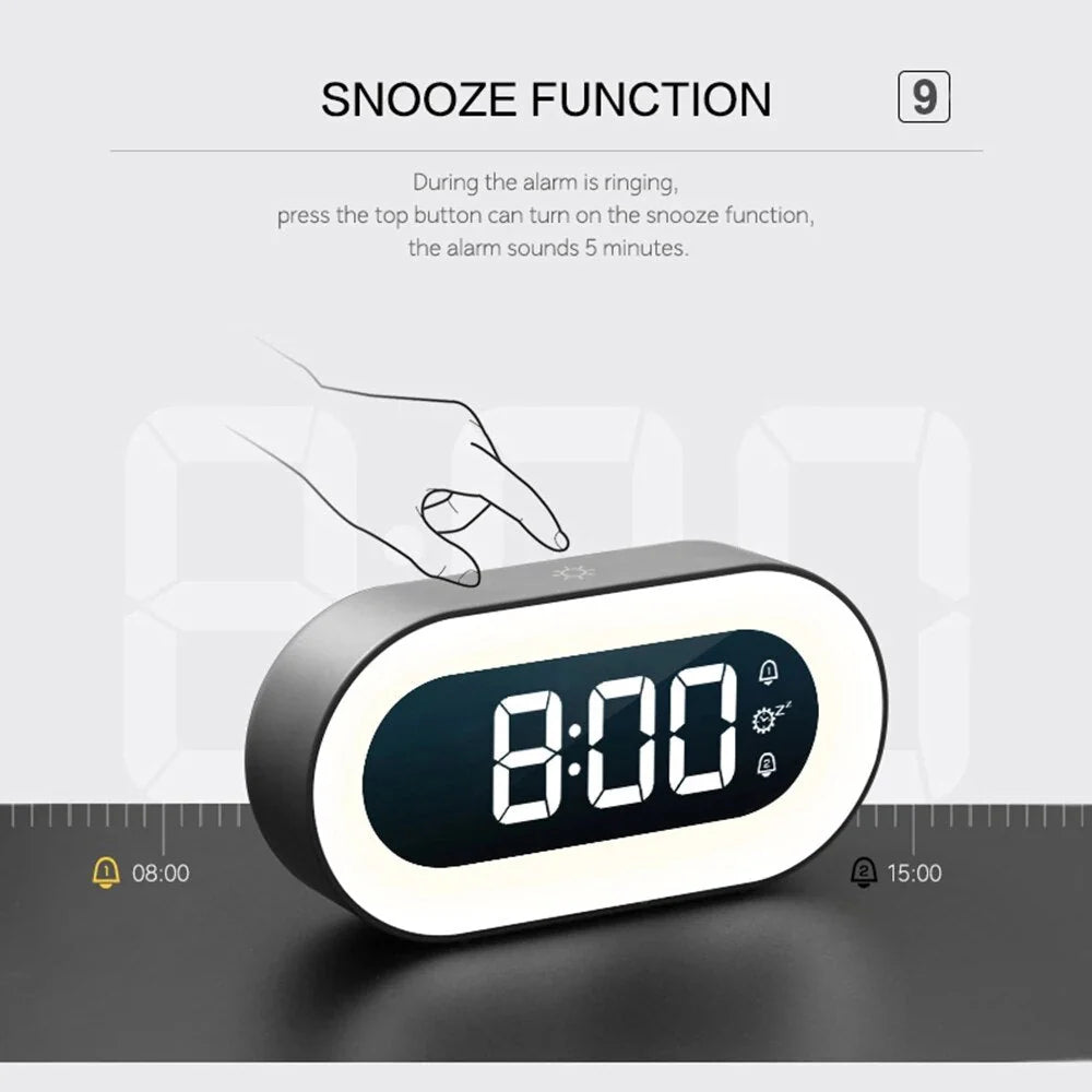 Belro Gentle Light Alarm Clock with soft glow, digital display, and sleek design for a calming wake-up experience.