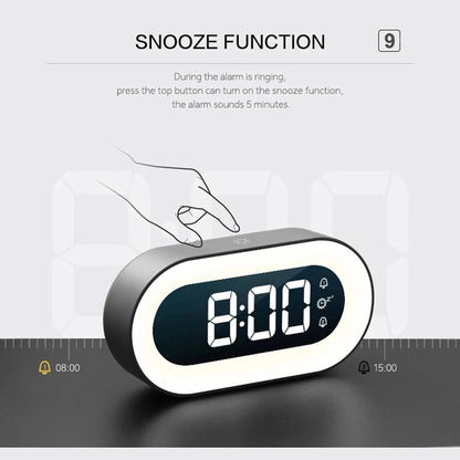 Belro Gentle Light Alarm Clock with soft glow, digital display, and sleek design for a calming wake-up experience.