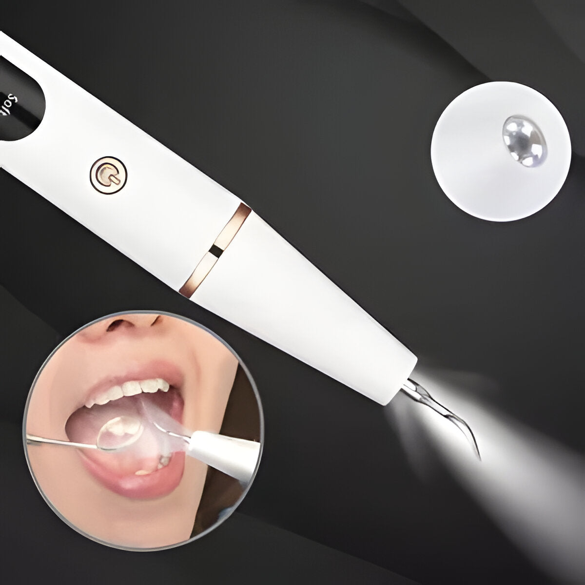 Belro ultrasonic scaler for dental cleaning, showing the sleek electronic device with control buttons and a attached ultrasonic tip.