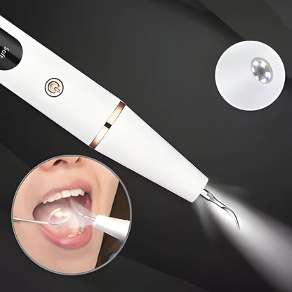 Belro ultrasonic scaler for dental cleaning, showing the sleek electronic device with control buttons and a attached ultrasonic tip.