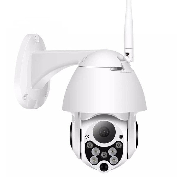 Wireless WiFi surveillance camera by Belro, showing a sleek black security camera mounted indoors.