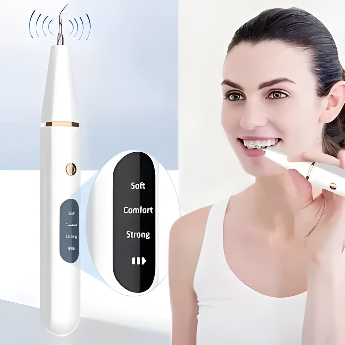 Belro ultrasonic scaler for dental cleaning, with sleek electronic design and handheld tip visible in the image.