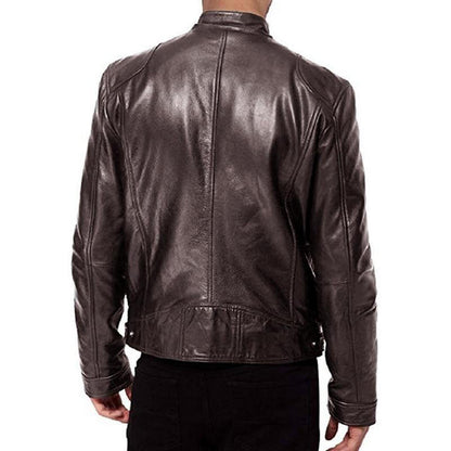 Belro leather biker collar jacket for motorcycles, featuring a sleek design with a front zipper and rugged style.