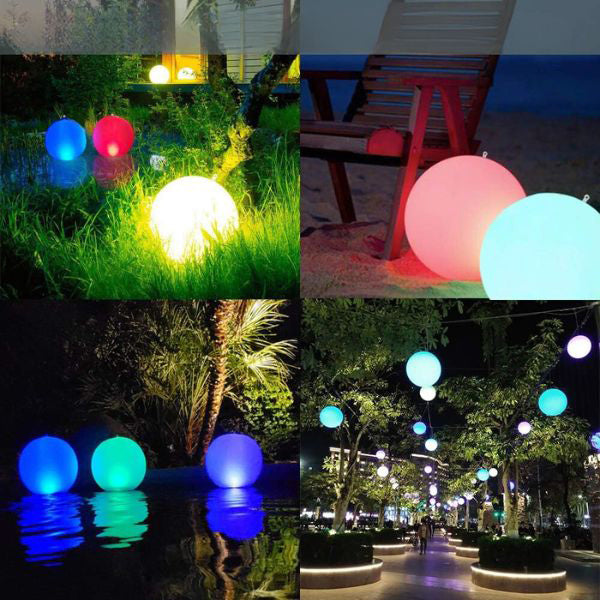Belro inflatable waterproof pool lamp glowing in a backyard pool, perfect for outdoor home and garden lighting.
