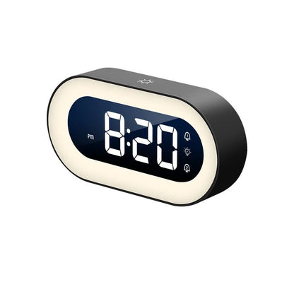 Belro Gentle Light Alarm Clock showing a soft illuminated display on a bedside table, ideal for calming wake-up lighting.