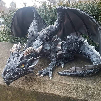 Belro Crouching Dragon Guardian Statue, gothic outdoor sculpture for home and garden decor, detailed dragon figurine design.