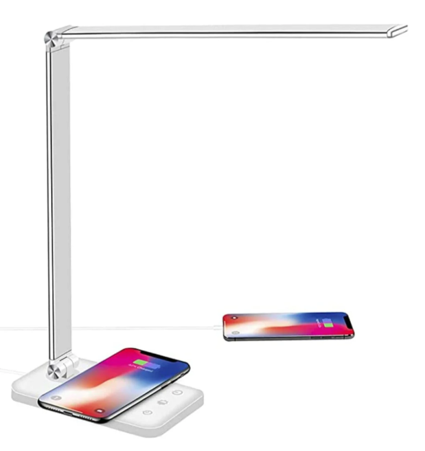 Belro contemporary adjustable LED desk lamp with built-in charging port, featuring modern design and bright lighting for workspace.