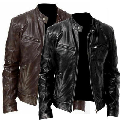 Belro leather biker collar jacket for motorcycles, featuring a sleek design with metal zippers and sturdy leather material.