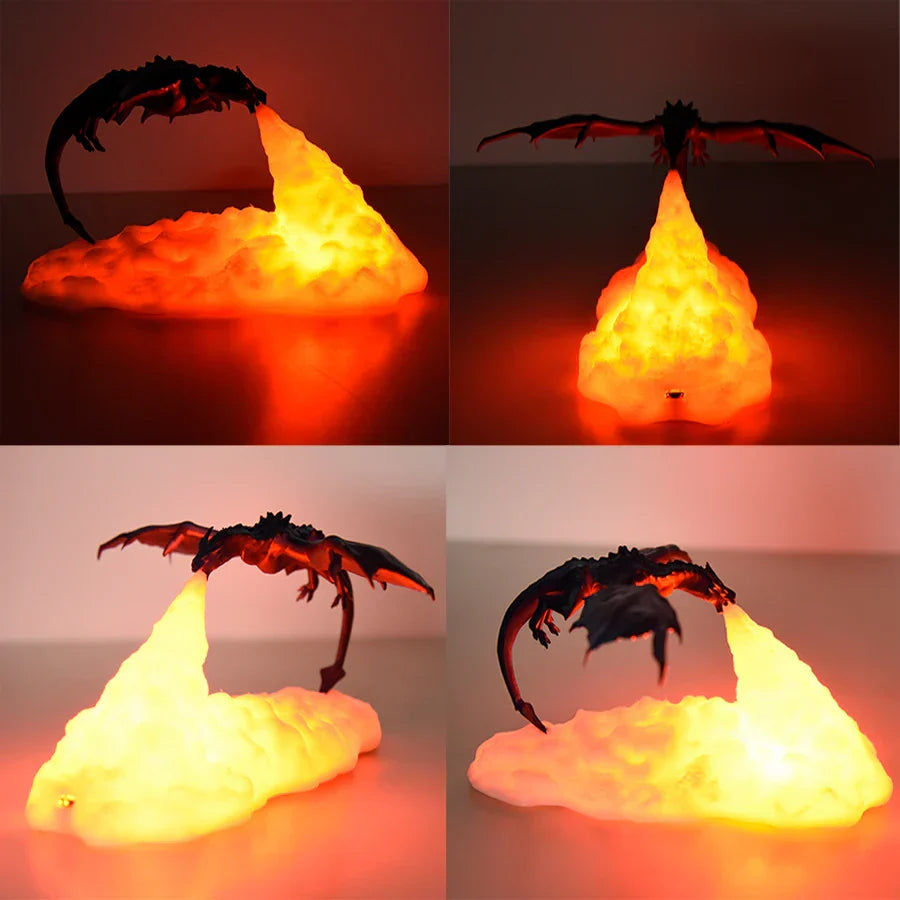 Belro Fire-Breathing Dragon Lamp night light with fiery dragon design, glowing LED lighting for a whimsical home decor accent