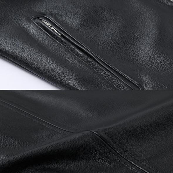 Belro leather biker collar jacket for motorcycles, featuring a classic design with detailed stitching and a front zipper.