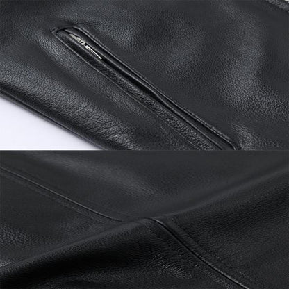 Belro leather biker collar jacket for motorcycles, featuring a classic design with detailed stitching and a front zipper.