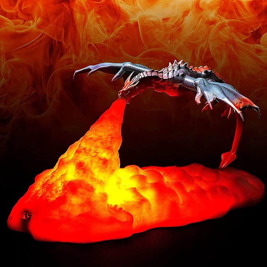 Belro Fire-Breathing Dragon Lamp as a night light with detailed dragon design emitting warm light, perfect for cozy lighting.