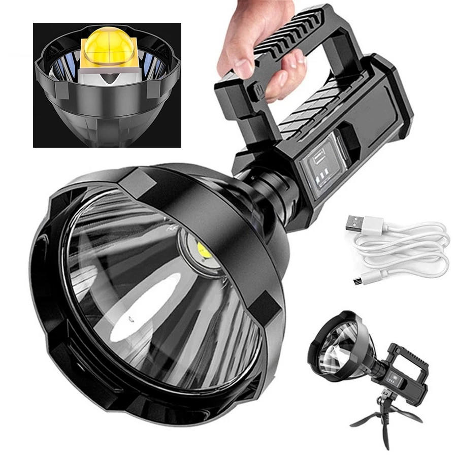 Belro high-brightness rechargeable LED flashlight with a durable black body and adjustable focus, ideal for outdoor or emergency use.