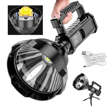 Belro high-brightness rechargeable LED flashlight with a durable black body and adjustable focus, ideal for outdoor or emergency use.