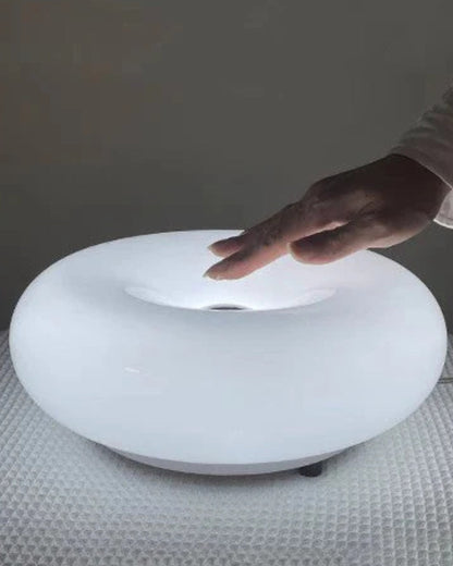 Round donut-shaped Mivoza table lamp with soft LED light and decorative 30cm design, ideal for home and garden lighting.